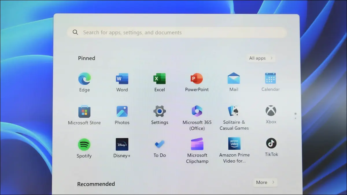 Menu Démarrer de Windows 11 avec applications