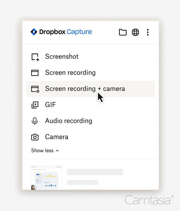 Interfaccia di Dropbox Capture