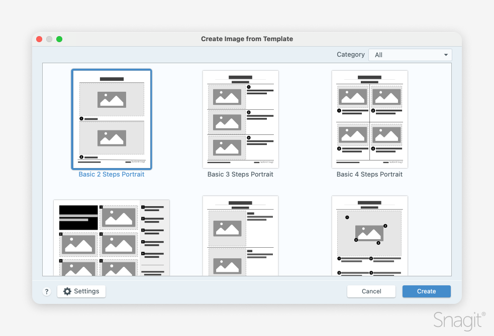 Snagit'teki kılavuz şablonları