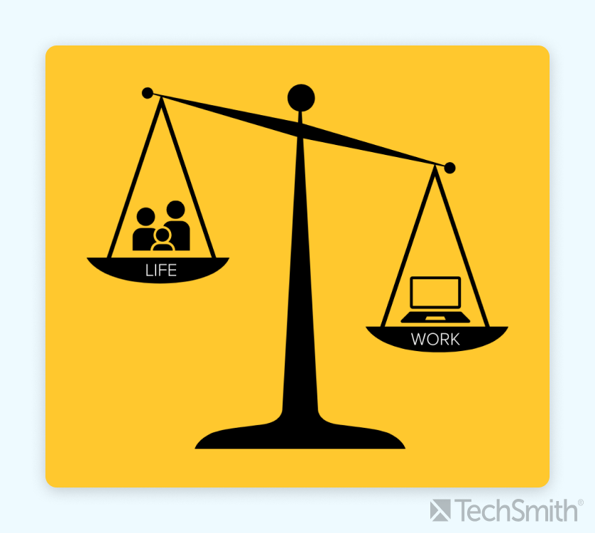 Une balance équilibrant temps de travail et temps personnel.