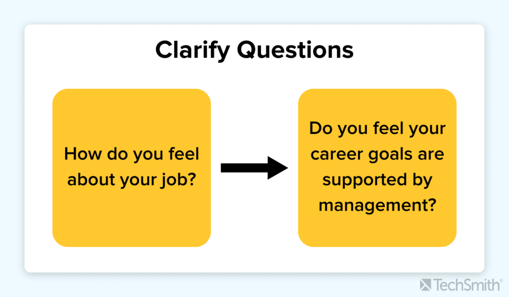 Clarifier la question « Que pensez-vous de votre travail » en « Pensez-vous que vos objectifs de carrière sont soutenus par la direction ? »