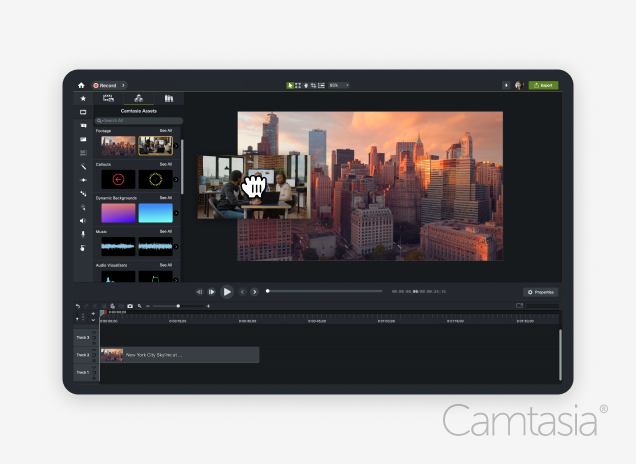 Interfaz de software de Camtasia.